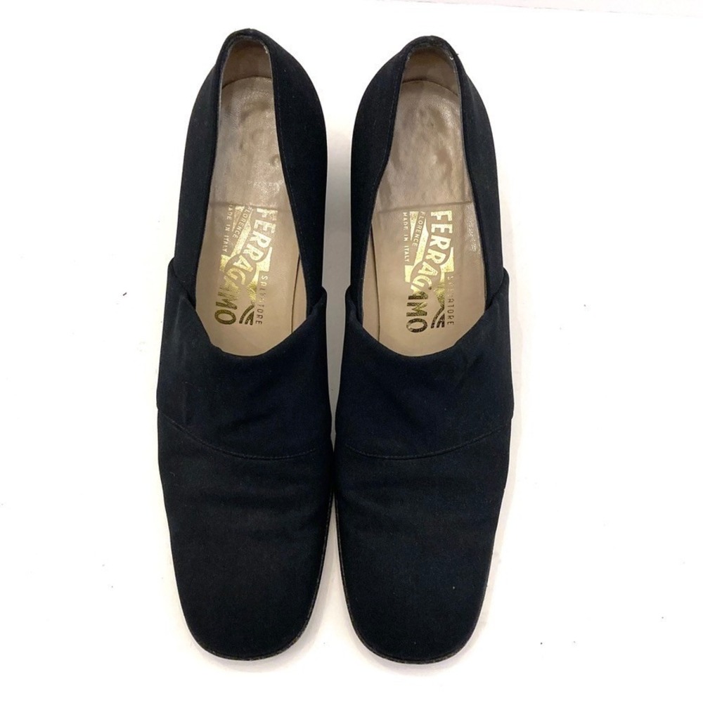 Salvatore‎ Ferragamo Black Fabric Block Heels Womens 10 AA Narrow Careerwear